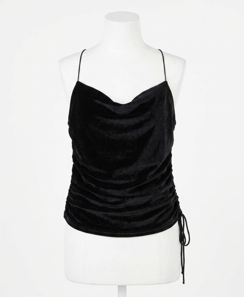 NEW SHE + SKY cowl neck velvet cami top in black